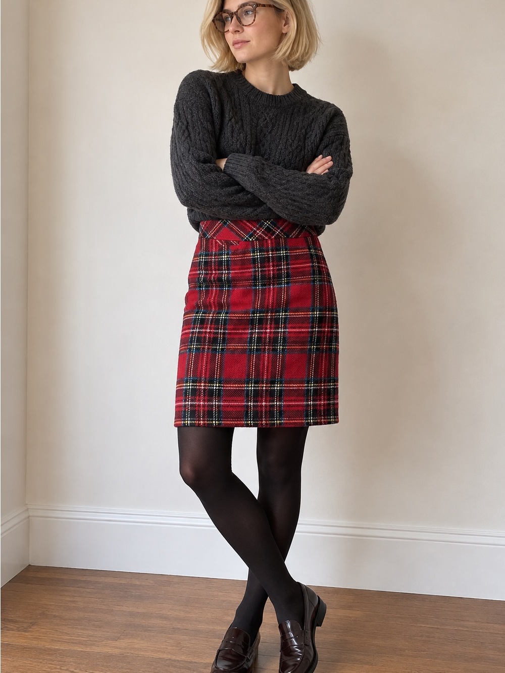 Vintage L.L.Bean Wool Red Tartan Plaid Skirt Size 6 29W 22”L